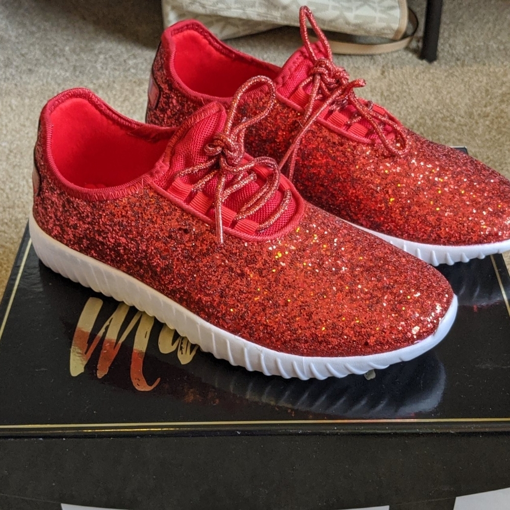 Red sparkly sneakers